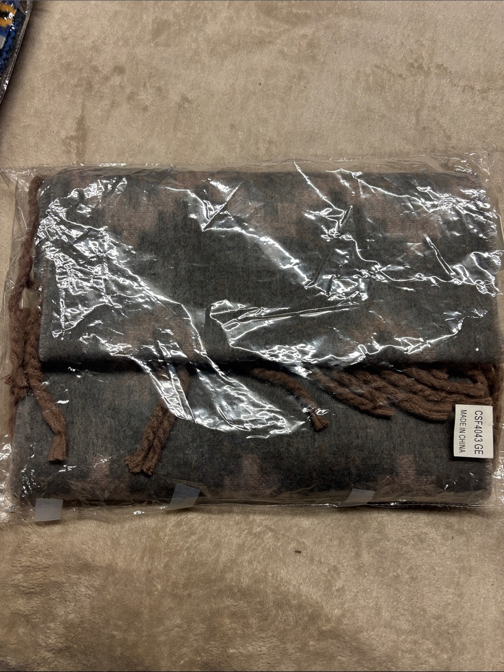 Women’s Gray Scarf with Brown Fringe